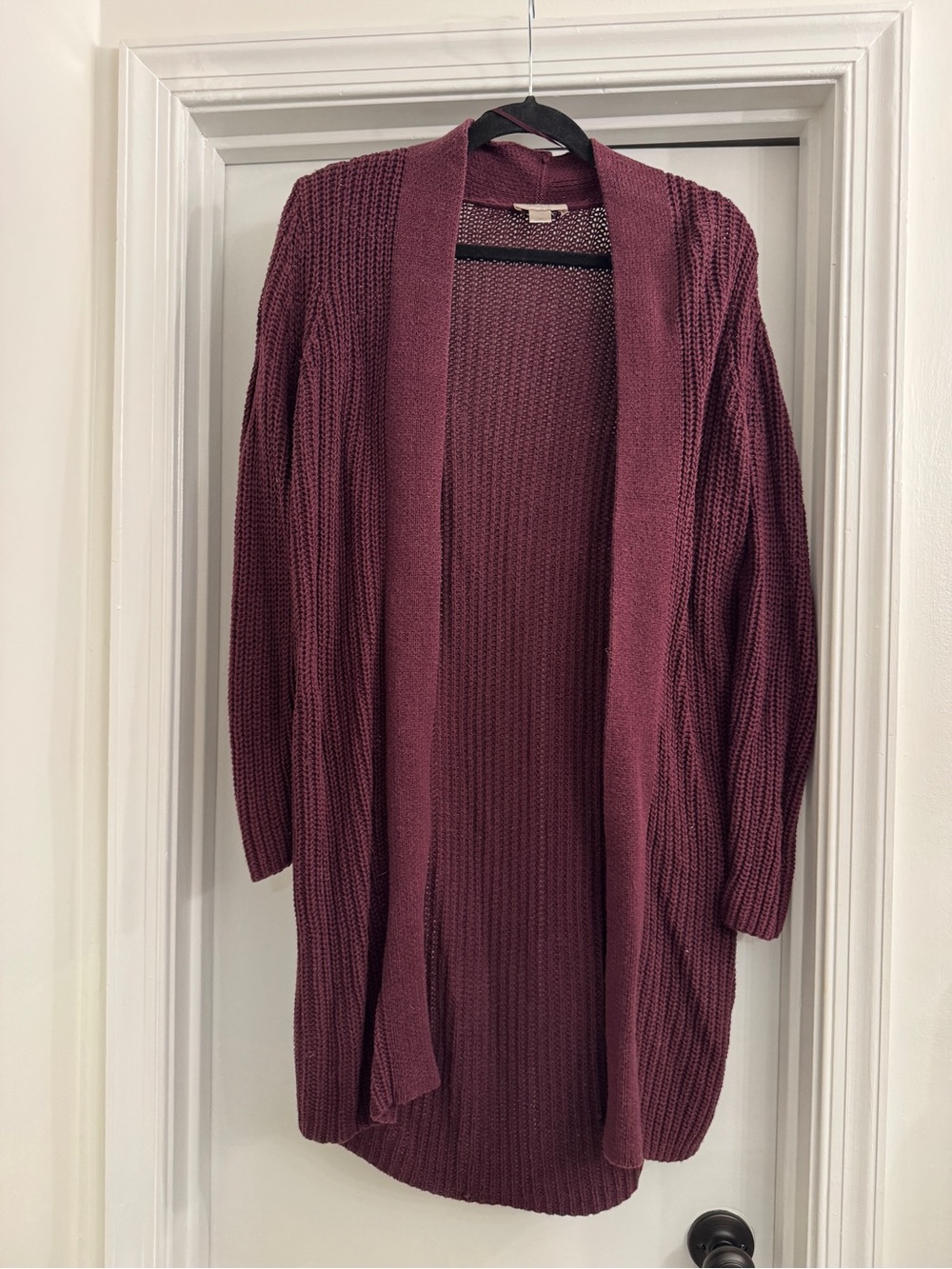 Loft Open-Front Chunky Knit Cardigan Sweater - Plum